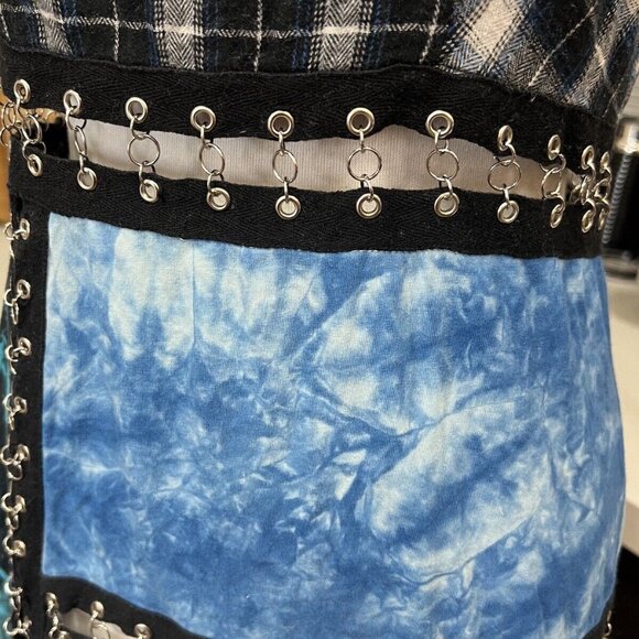 Current Mood Dolls Kill Plaid Patchwork Mini Dress Size M Medium Blue - Picture 7 of 8